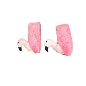 Funziez!‎ Silver Lilly M Womens Pink Flamingo Slippers Faux Fur Fun NEW